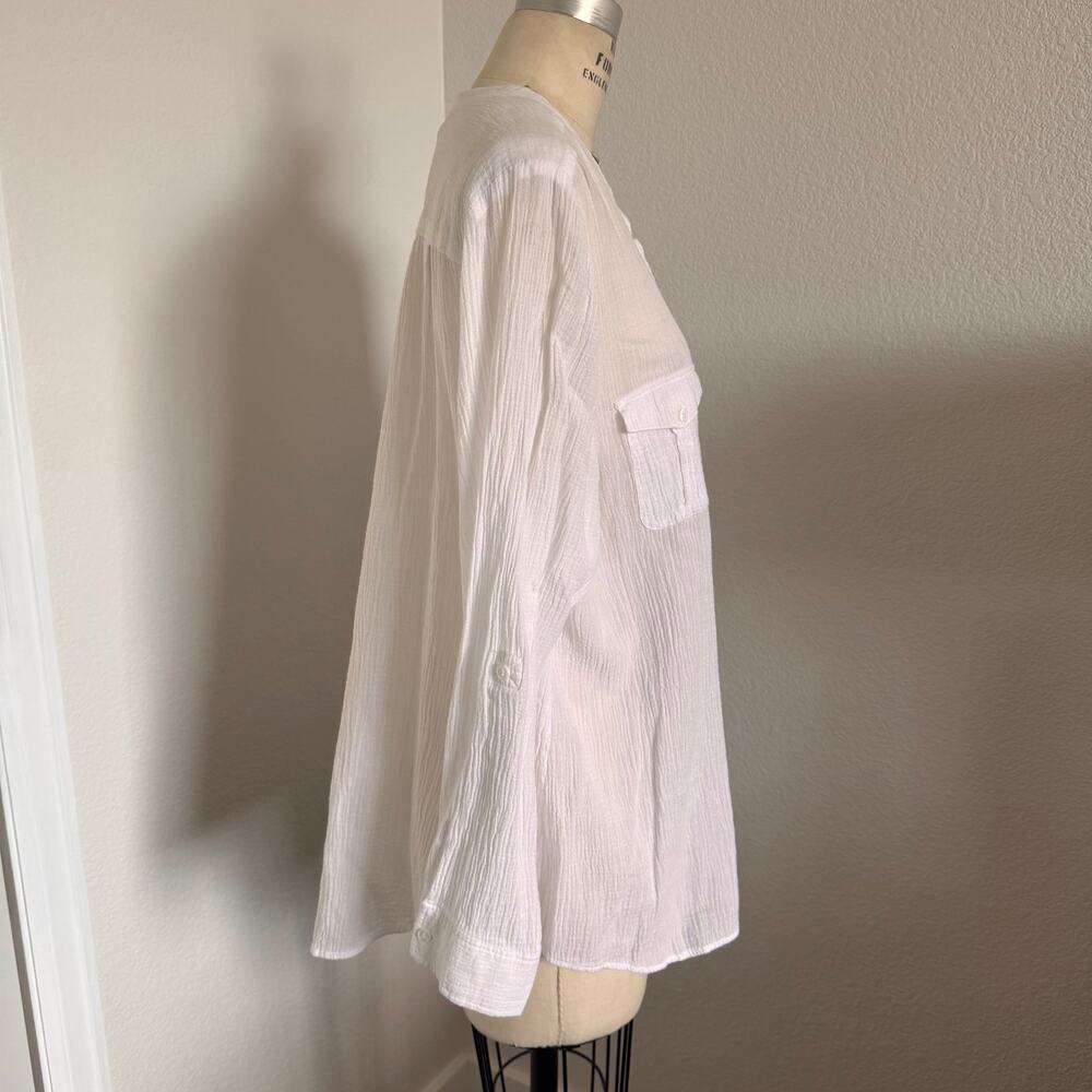 Two by Vince Camuto XL White 100% Cotton Gauze Tunic Blouse V-Neck Boho Beach - Picture 2 of 16